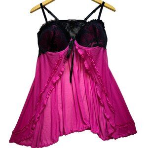 Elegance Women's Sexy Babydoll Nightgown Lightweight Size 1X Pink Black Floral